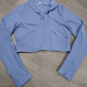 90 Degree By Reflex Sky Blue Zip-Up Crop Top